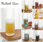 HomeVogue 15oz Colored Hobnail Drinking Glasses with Straws Set of 6, Vintage Glassware Old Fashioned Beverage Glasses, Cocktail Glass Set, Kitchen Water Glasses Cup, for Beer, Smoothie, Juice