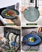 Famiware Star 16-Piece Stoneware Dinnerware Sets, Service for 4 - Shallow Pasta Bowls & Flat Plates, Modern Rustic Reactive Glaze Dishes, Chip/Scratch Resistant, Microwave/Dishwasher Safe, Deep Forest