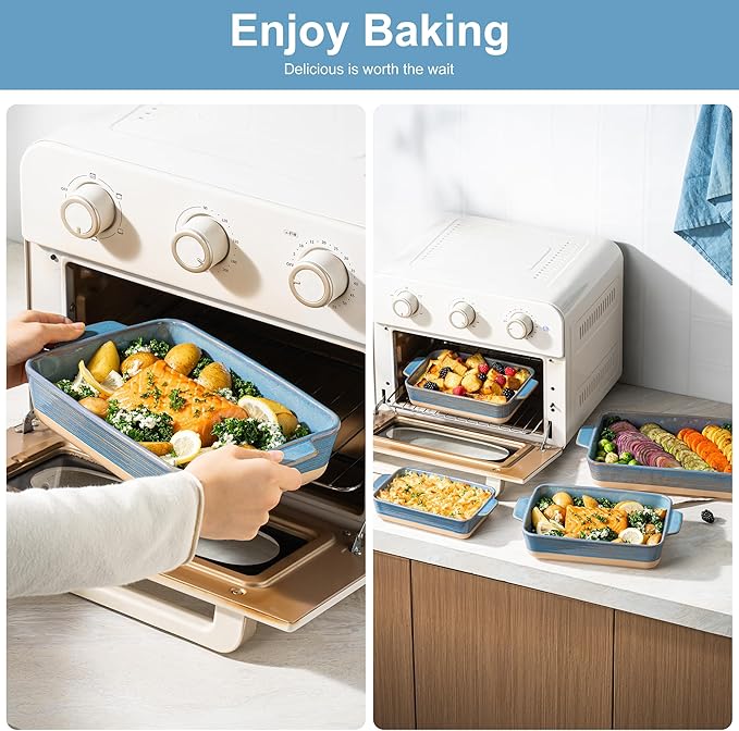 Dafuceramic Casserole Dishes for Oven, Baking Dishes, Ceramic Bakeware Sets of 4, Rectangular Baking Pan Set with Handles for Baking, Casserole, Kitchen, Wedding Gift (Blue Yellow)