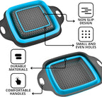Square Collapsible Colander with Handles – Blue Square Silicone Kitchen Strainers with Plastic Handles Foldable Kitchen Strainer Perfect for Draining Pasta Vegetable and Fruit Blue