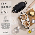 Dutch Oven for Sourdough Bread Baking – Enamelled Cast Iron Bread Loaf Pot – 500°F Oven Safe Non Stick Bread Pot – Double Round Loaf Space, 16.5cm Diameter, Black, – by Nuovva