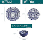 LEHAHA 12 Pieces Modern Porcelain Dinnerware Set，Service for 4, Ceramic Plates and Bowls Sets, Kitchen Dinner, Salad, Dessert Plate and Cereal Bowl Set, Ceramics Dishes Set, Blue and White