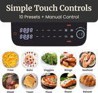 Elite Gourmet Dual Stacked Air Fryer, 10.5 Qt Total Capacity, PFAS-Free Nonstick Baskets, Sync Cook & Sync Finish, 10 Presets, 1700W, Black
