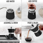 Zulay Moka Pot Espresso Stovetop Coffee Maker - Leak-Proof, Stainless Steel, Easy to Clean, Heat Resistant Handle & Knob - for Authentic Cuban & Italian Style Espresso - Makes 12 Espresso Cups - Black