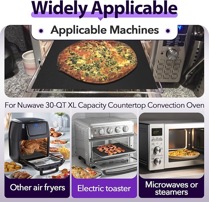 8 PCS Toaster Oven Liner for Nuwave Bravo Air Fryer Toaster Smart Oven, Reusable Teflon Liner, Air Fryer Accessories for Nuwave 12-in-1 30-QT XL Capacity Countertop Convection Oven