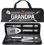 Grandpa Gifts from Grandkids, Gifts for Grandpa Christmas, Grilling Accessories, Heavy Duty Stainless Steel Grill Set BBQ Grill Tools for Outdoor Grill with Aluminum Case, Camping Grill Utensils Set