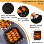 BYKITCHEN 9 Inch Square Silicone Air Fryer Liners for 6 to 8QT, Set of 2, Reusable Silicone Airfryer Tray Insert, Air Fryer Accessories for Corsori 6QT, Ninja Airfryer Pro XL 6.5QT, Gourmia & More