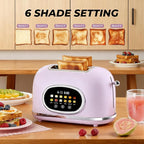 Roter Mond 2 Slice Toaster Smart Touch Screen, Retro Stainless Steel Bread Toaster with Digital Timer, Sleep Mode, Bagel, Cancel, and Defrost Functions, 6 Bread Types and Shade Settings, Light Purple