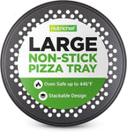 NutriChef 12.8 Inch Nonstick Pizza Pan for Oven - Carbon Steel Pizza Baking Tray with Airflow Holes - Premium Bakeware for Fresh & Frozen Pizza, Dishwasher Safe - Gray