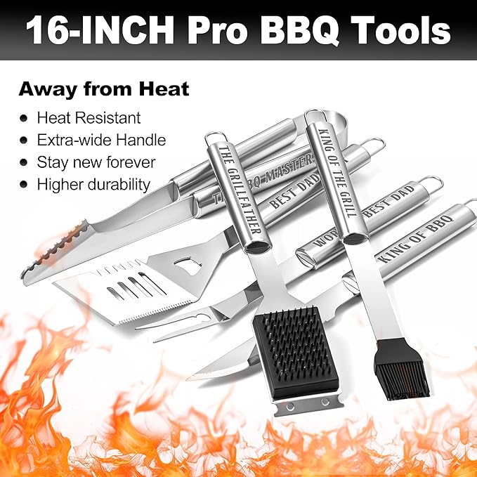 Christmas Dad Gifts from Daughter, Dad Grilling Accessories Gift for Birthday, Heavy Duty Stainless Steel Grill Set BBQ Grill Tools for Outdoor Grill with Aluminum Case, Grill Utensils Set