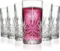Tall Highball Glasses Set Of 6-14 Ounce Elegant Tom Collins Glasses - Textured Designer Glassware Set For Whiskey,Drinks, Water, Beer, Soda