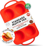 BAKE BOSS Regular Size 6 Cup Muffin Pan – Silicone Muffin Pans for Baking with Metal Handles – Nonstick Silicone Cupcake Pan, Easy-Release, BPA-Free Muffin Tray, Oven & Dishwasher Safe – Red
