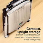 Hamilton Beach Panini Press, Sandwich Maker & Electric Indoor Grill, Upright Storage, PFAS-Free Nonstick Easy Clean Grids, Stainless Steel (25410)