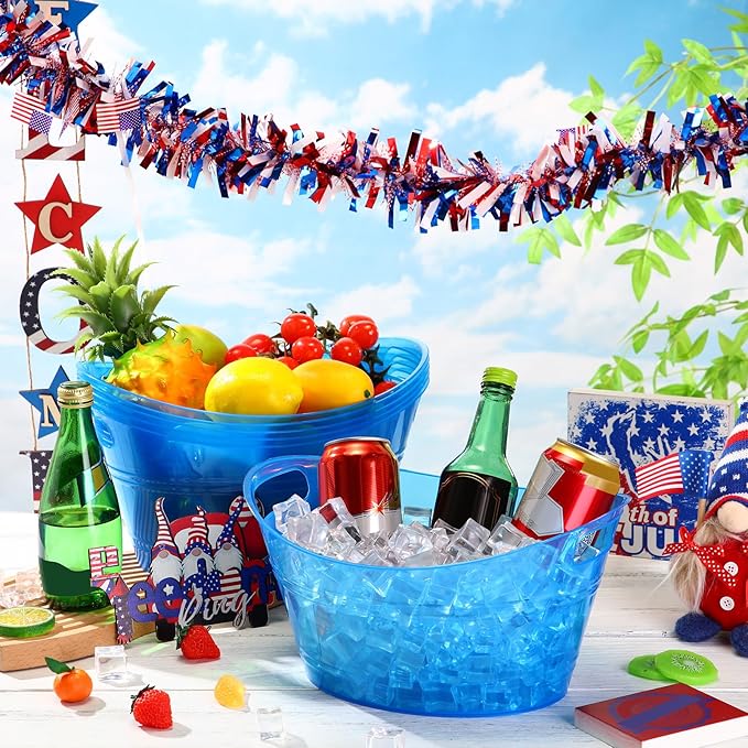 meekoo 6 Pcs Plastic Ice Buckets Bulk with Handles 4.5L Oval Storage Tub Large Capacity Ice Drink Bucket for Party Bar Wine Beer Champagne Beverage Bottle Cooler (4.5 L,Blue)