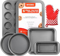 6-Piece Baking Pans Set, Non-stick Bakeware Sets Non-Toxic Baking Sheet Sets for Cooking, Include Round＆Square Cake Pan,Bread Pan,Muffin Pan, Cookie Sheet,with Baking Glove,Black