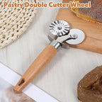 Pastry Double Cutter Wheel for Kitchen, Stainless Steel Pasta Cutter Wheel Tool with Double Roller for Making Pasta, Pizza, Ravioli, Cookie Cutter, Enhance Your Culinary Artistry