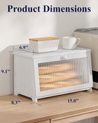 Kitsure Bread Box - Wooden Bread Box for Kitchen Countertop, Large Capacity Kitchen Countertop Organizer, Stylish Bread Storage with Window, Multi-functional Container, White, 15.0"x8.3"x9.1" (1T)