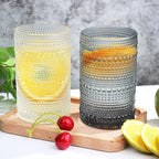 Hobnail-Drinking Glasses 13oz Vintage Glassware Sets Cocktail Juice Glasses Set of 6, Grey