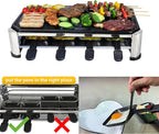 TAMARIT 8-Person Raclette Grill, Electric Party Grill with Nonstick Plate, 8 Pans and Spatulas, 1500 W (Indoor), Stainless Steel