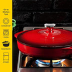 Lodge Essential Enamel Braiser - Refrigerator- & Oven-Safe up to 500° F - Heat-Retaining, Induction-Safe & PFAS-Free Enamel Cookware - 3.5 Quart, Island Spice Red