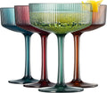 Khen Shatterproof Acrylic Ribbed Vintage Art Deco Martini, Champagne & Cocktail Muted Color Plastic Coupe Glasses | Set of 4 | 8 oz Ripple Glassware Classic Cocktail Indoor & Outdoor, European