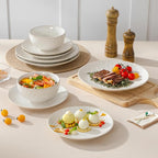 MALACASA 12 Pieces Dinnerware Sets, Modern Relief Design Plates and Bowls Sets, White Dish Set for 4, Kitchen Ceramic Dinner Plates Dishware Set, Microwave and Dishwasher Safe, Series LYDIA
