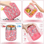 wiwens Bento Lunch Box for Kids with 12oz Soup Thermo Leak-Proof Lunch Food Container with 5 Compartment Thermo Hot Food Jar and Insulated Lunch Bag for Kid Toddler Girls Boys to School