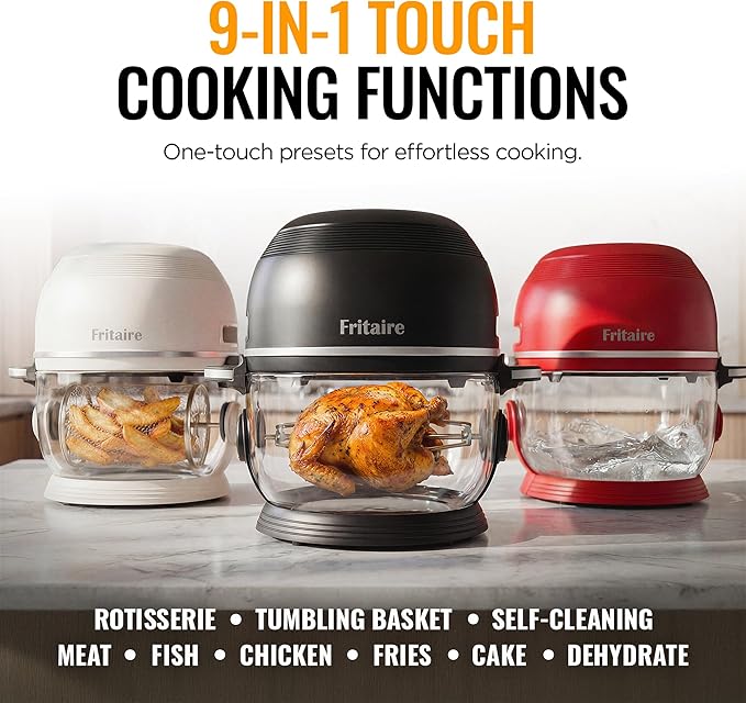 Non Toxic Air Fryer™ Pro | 9-in-1 Glass Air Fryer | Self-Cleaning | 5 Quart | Rotisserie and Tumbler | 400F Vortex For Even Cooking, BPA-Free Teflon Free, Recrisp, Roast, Bake, White