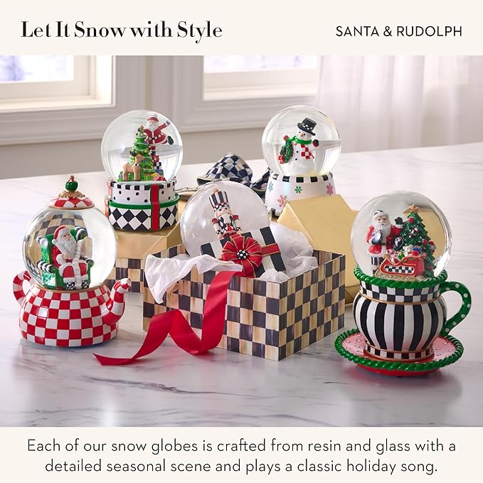 MACKENZIE CHILDS Snow Globe, Christmas Decor for Living Room, Santa & Rudolph