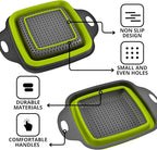 Square Collapsible Colander with Handles – Green Square Silicone Kitchen Strainers with Plastic Handles Foldable Kitchen Strainer Perfect for Draining Pasta Vegetable and Fruit Green