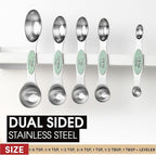 Spring Chef Stainless Steel Magnetic Measuring Spoons Set of 8 with Leveler, Dual Sided Teaspoon & Tablespoon Set, Nesting Metal Kitchen Gadgets for Baking & Cooking, Fits in Spice Jars - Pistachio