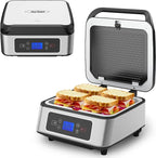Sunvivi Indoor Grill, 1300W Smokeless Grill Indoor with Auto-Lift, Electric Griddle Nonstick with Removable Plates, Independent Upper Heating, Smart Time & Temperature Control, Easy to Clean and Store