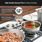 Misen 5-Ply Stainless Steel Saucier with Lid– Induction-Compatible Pan with Curved Sides for Smooth Stirring - Oven Safe to 800F – Even Heat Distribution & Ergonomic Handle - 3 QT