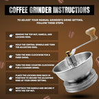Stainless Steel Coffee Grinder Lid Attachment for Regular Mouth Mason Jars - Manual Crank Burr Grinder for Fresh Coffee, Ideal for Camping, Home Barista, Rust Proof Ceramic Mechanism (Wide)
