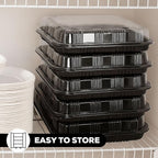 10 Pack Catering Trays with Lids – 15" Serving Tray with Lid, Heavy Duty Recyclable Plastic Party Platters for Catering, Buffet, Picnics & Events – Food Tray with Clear Lid (15.35 × 11.42 × 2.95 inch)