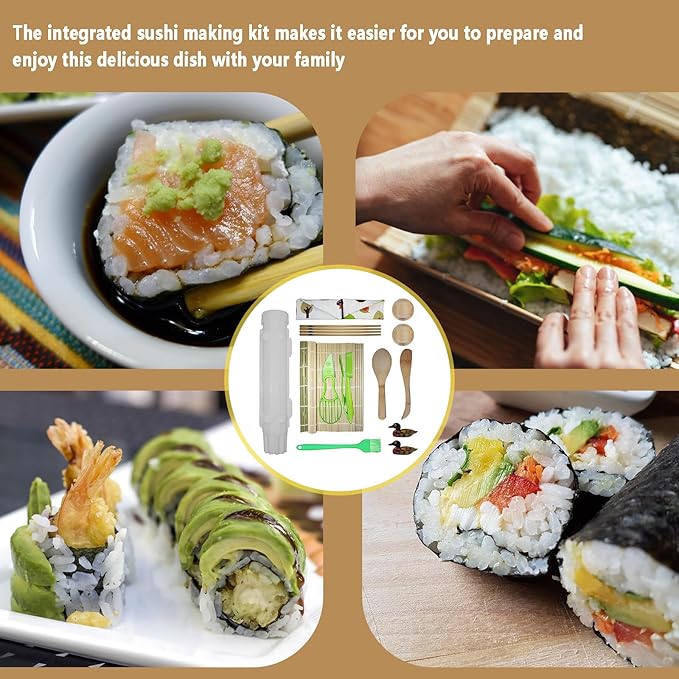 Sushi Making Kit, All-in-One Bazooka Roller Set, with Bamboo Mats, Sushi Bazooka, Avaocado Slicer, Chopsticks, Sauce Dish, Rice Paddle