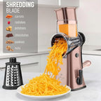 Zulay Kitchen Rotary Cheese Grater 5 Blade Cheese Shredder - Manual Hand Crank Cheese Grater With Reinforced Suction & 5 Interchangeable Drums - Easy to Use, Vegetable Chopper Round Mandoline Slicer