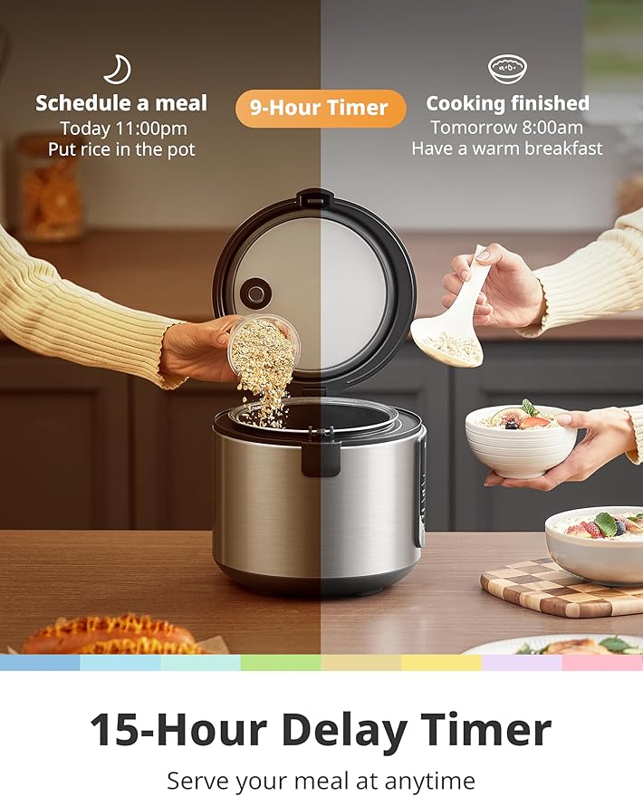 COMFEE' Rice Cooker Upgraded, 6-in-1 Stainless Steel Multi Cooker, Slow Cooker, Steamer, Saute, and Warmer, 2 QT, 8 Cups Cooked(4 Cups Uncooked), Brown Rice, Quinoa and Oatmeal, 6 One-Touch Programs