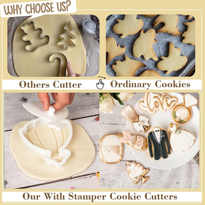 Flycalf Wedding Cookie Cutters Oak Leaf with Plunger Stamps Handle Holiday PLA Cake Shapes Baking Molds Gifts for Kids Party 3.5" Kitchen Cake Supplies