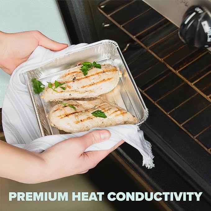 PLASTICPRO 50 Pack Disposable Aluminum Grill Liners Toppers Aluminum Foil Broiler Pans Durable Ribbed Grill Drip Pans 8.5x7