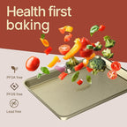Diamond Bottom Cookie Sheet Set of 3, Nonstick Gold Carbon Steel Baking Pans for Crisp Baking, Space-Saving Stackable Trays, PFOA, PFOS, PTFE Free, Oven Safe Up to 450°F, Small, Medium & Large Sheets