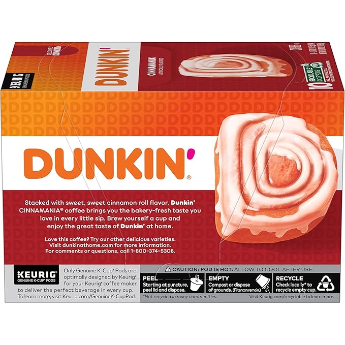Dunkin' Bakery Series Cinnamon Coffee Roll Flavored Coffee, 10 Keurig K-Cup Pods