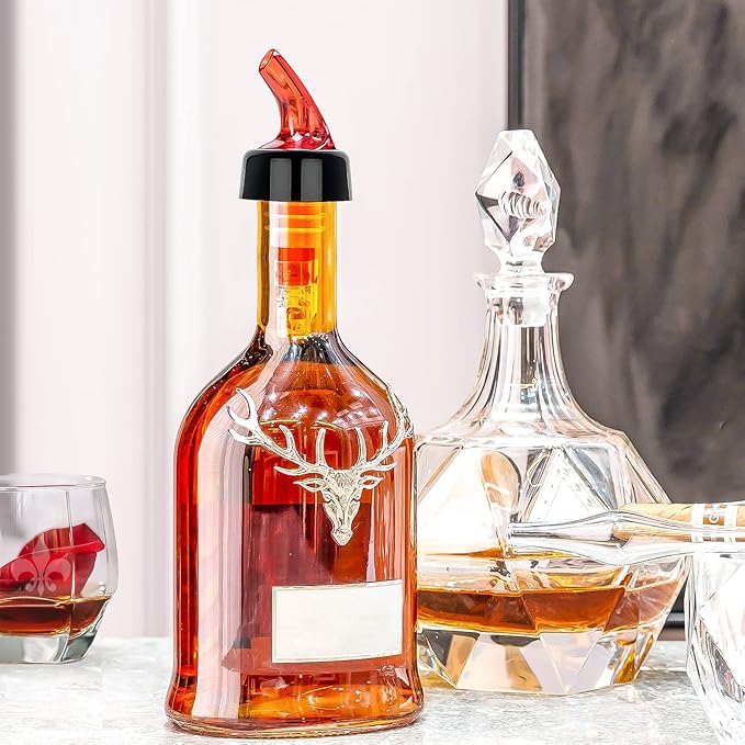 LINALL Automatic Measured Bottle Pourer - Pack of 12, 1 oz (30 mL) Quick Shot Spirit Measure Pourer Drinks Wine Cocktail Dispenser Home Bar Tools (Red 12pcs)