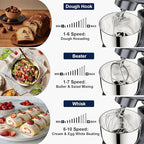 Camic Stand Mixer, 4.2QT+5.3QT Two bowls Electric Food Mixer, 10 Speeds with Digital setting 3-IN-1 Kitchen Mixer for Baking Cakes Cookie Bread Salad with Egg Whisk,Dough Hook,Flat Beater (Grey)