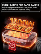 Smokeless Indoor Grill, COWSAR 1500W Electric Grill Indoor with Drip Tray & Tempered Glass Lid, Portable Non-Stick Korean BBQ Grill, 6-Level Control, 90 Min Auto Timer, Dishwasher Safe, Black