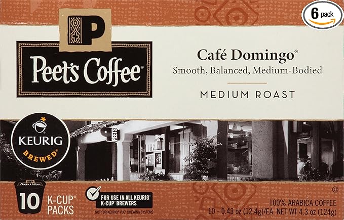 Peet’s Coffee K-Cup Pods, Medium Roast, Café Domingo, 10 Count (Pack of 6)