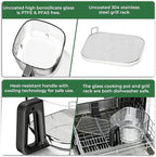 5 Quart Glass Air Fryer, Non Toxic & Uncoated High Borosilicate Glass Basket, Airfryer with Transparent Fry Bowl, 8 Preset Modes, PTFE/PFAS Free, BPA-Free, Dishwasher Safe, Black