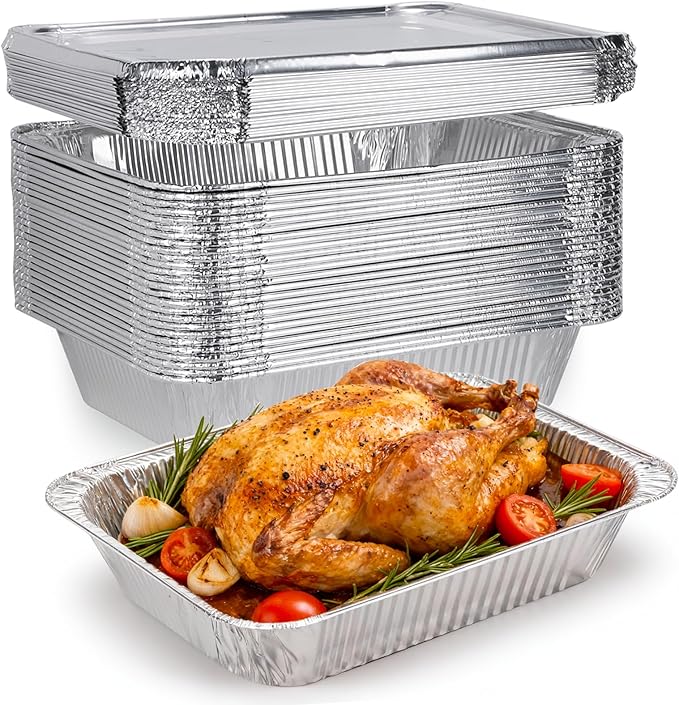 (26 Pack) Disposable 9x13 Aluminum Foil Pans with Lids, Half Size Aluminum Foil Heavy Duty Deep Steam Pans for Roasting Turkey, Cooking, Prepping- Thanksgiving, Christmas, Parties