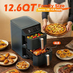Dual Basket Air Fryer, 12.6QT Family-Size for 10–12 People, XL Basket for 6LB Whole Chicken, DoubleStack Compact Design, 10-in-1 Functions with Reheat, Dehydrate & SyncFinish, Dishwasher-Safe, Gray