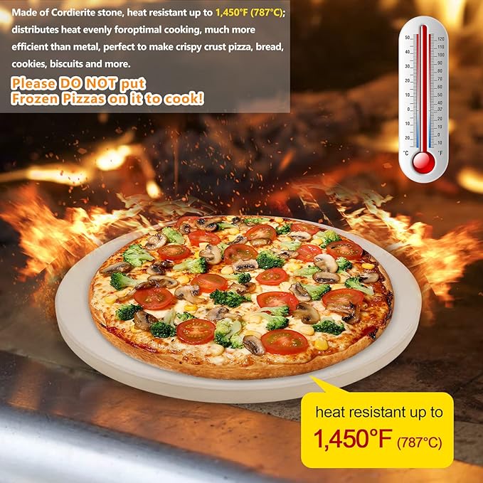 GGC 15 inch Pizza Stone for Ovens, Grill and BBQ to Cook Perfect Crispy Crust Pizza, Bread and More, Smooth Round Shape, Durability Baking Stone